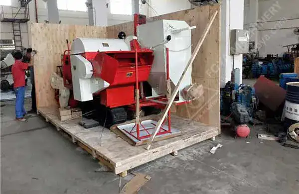 FOYA tractor-mounted disc mower powered by a rotating PTO shaft - always shield the shaft during operation